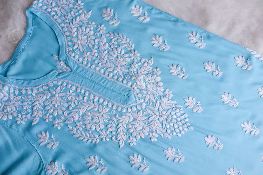 Zahrah Sky Blue Short Rayon Kurta