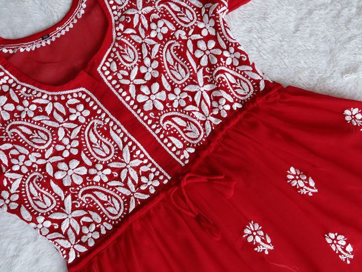 Red & White Georgette Frock