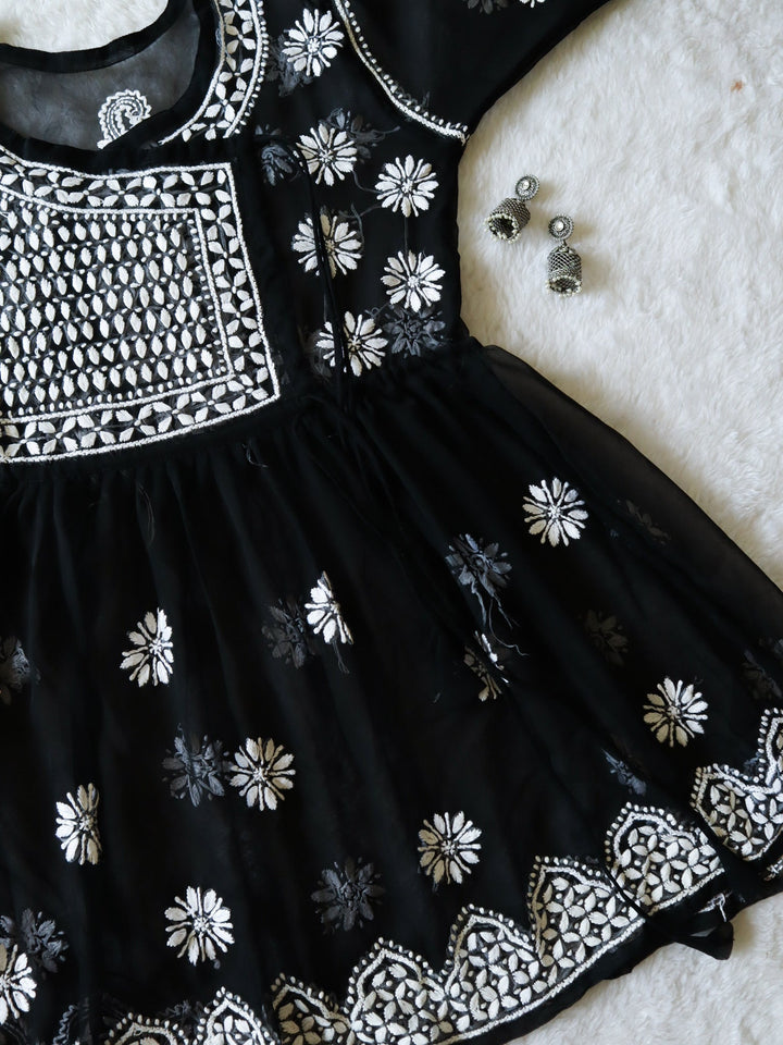 Black & White Georgette Angrakha frock