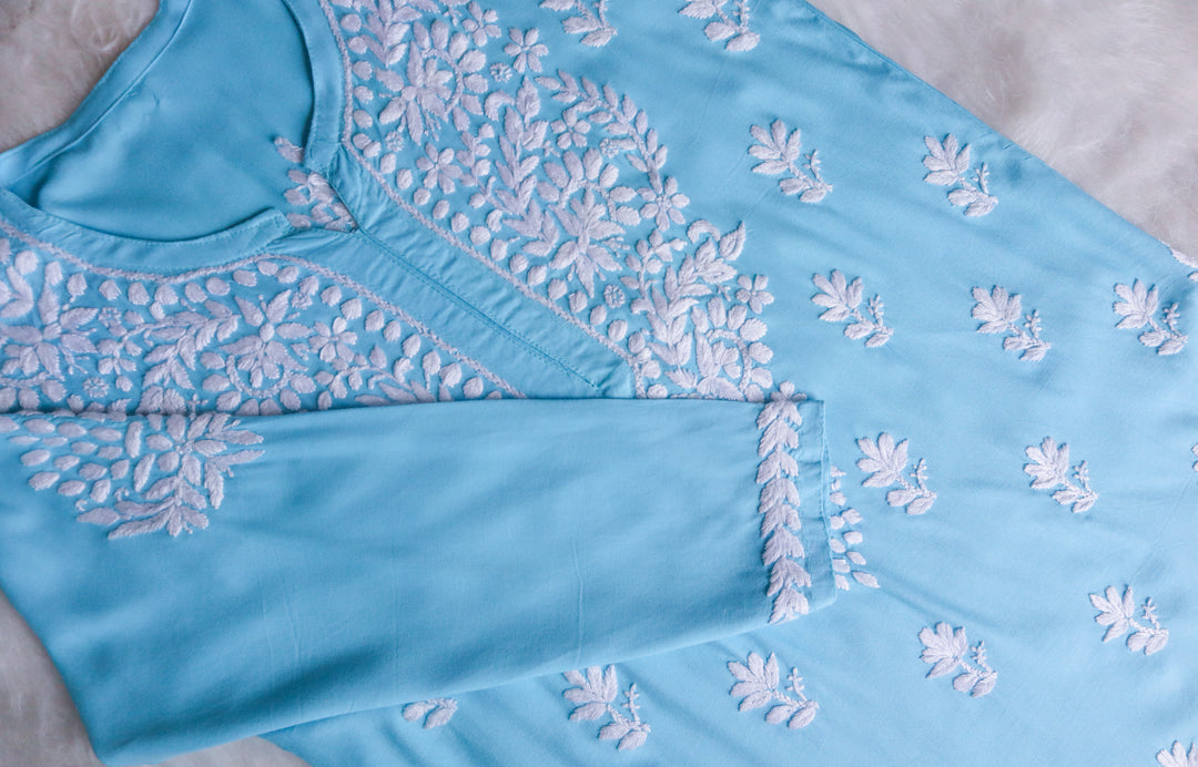 Zahrah Sky Blue Short Rayon Kurta