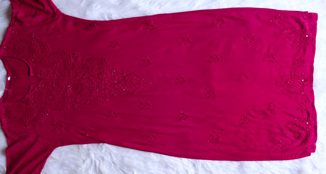 Deep Pink Rayon mukaish Long Kurta