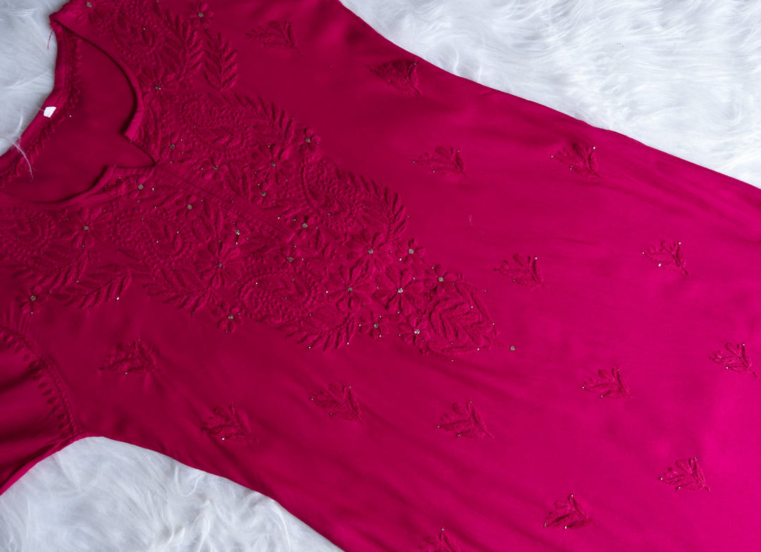 Deep Pink Rayon mukaish Long Kurta