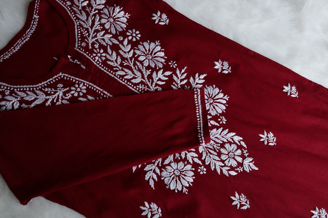 Ishra Maroon Cotton long kurta