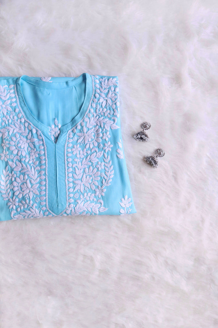 Zahrah Sky Blue Short Rayon Kurta