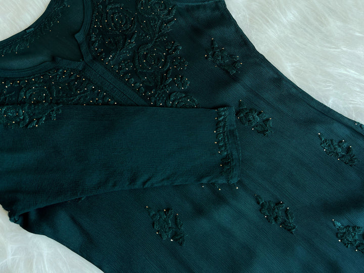 Hoor Emerald Green Pure Chiffon Kurta