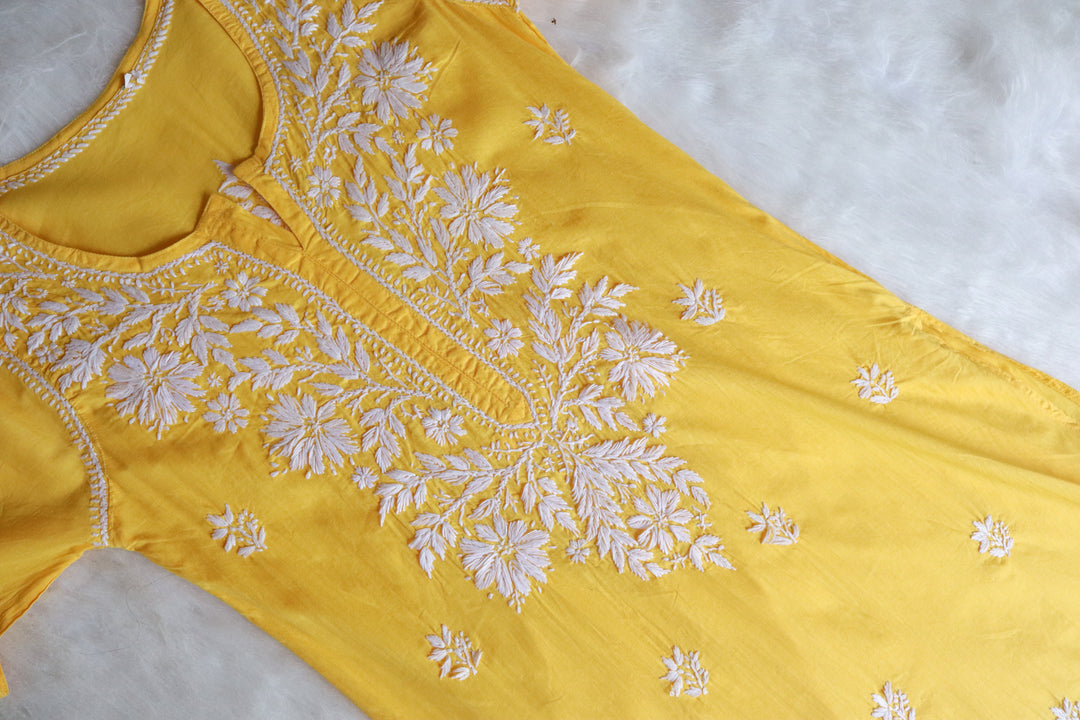 Ishra Yellow Cotton long kurta