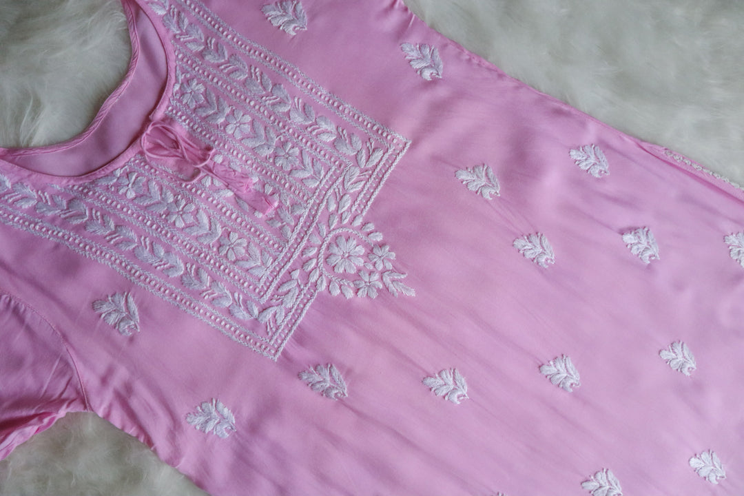 Alina Baby Pink Long Rayon Kurta