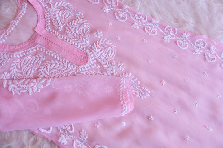 Nargis Baby Pink Georgette Long kurta