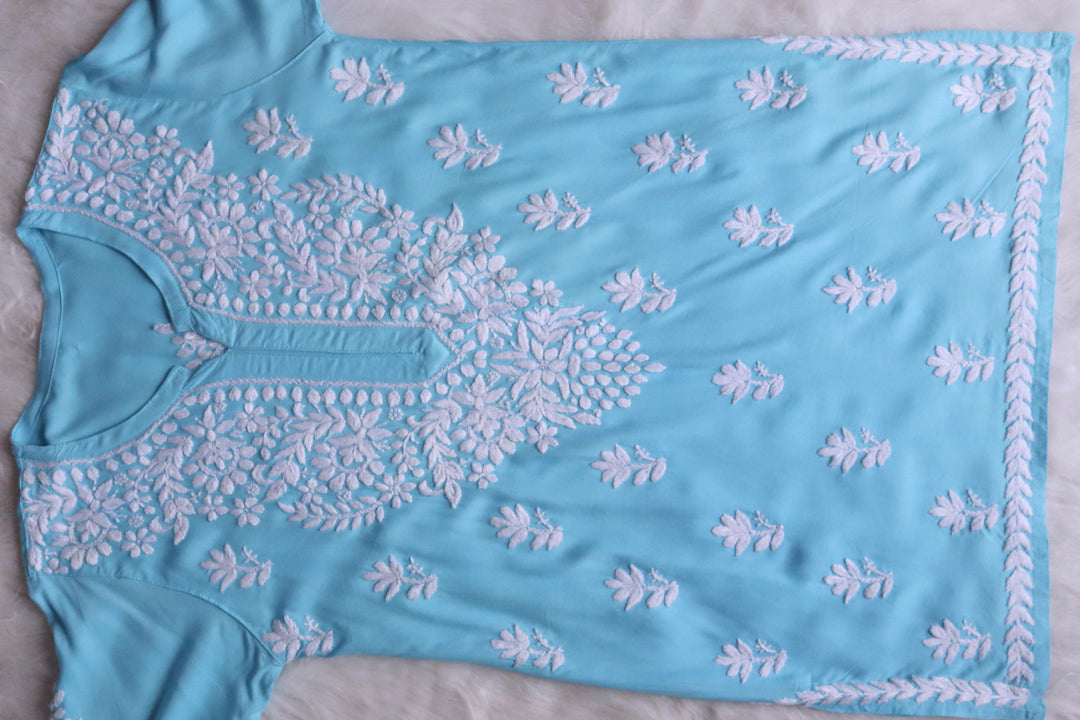 Zahrah Sky Blue Short Rayon Kurta