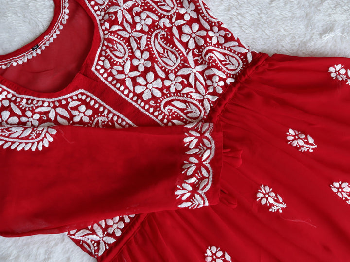 Red & White Georgette Frock