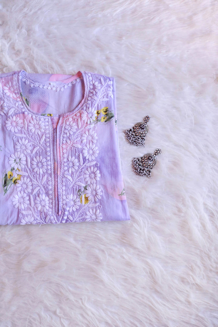 Chand Lavender Floral Long MulMul kurta