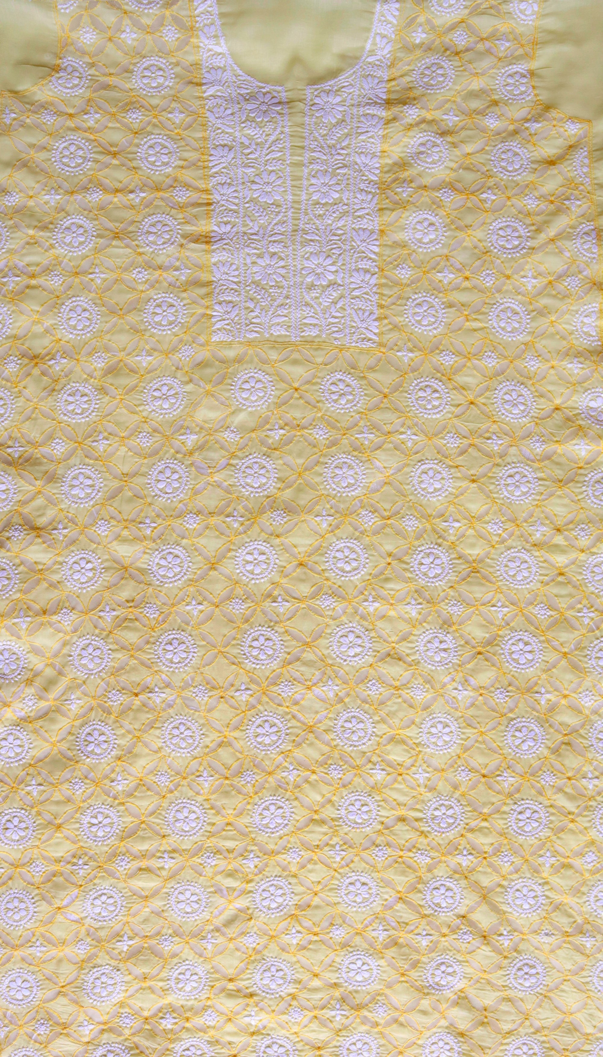 Pastel Yellow Cotton Cutwork Unstitched Kurta piece