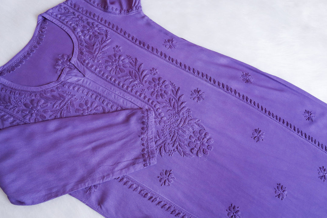 Zainab Lavender Ombre Long Rayon Kurta - Noor Chikankari