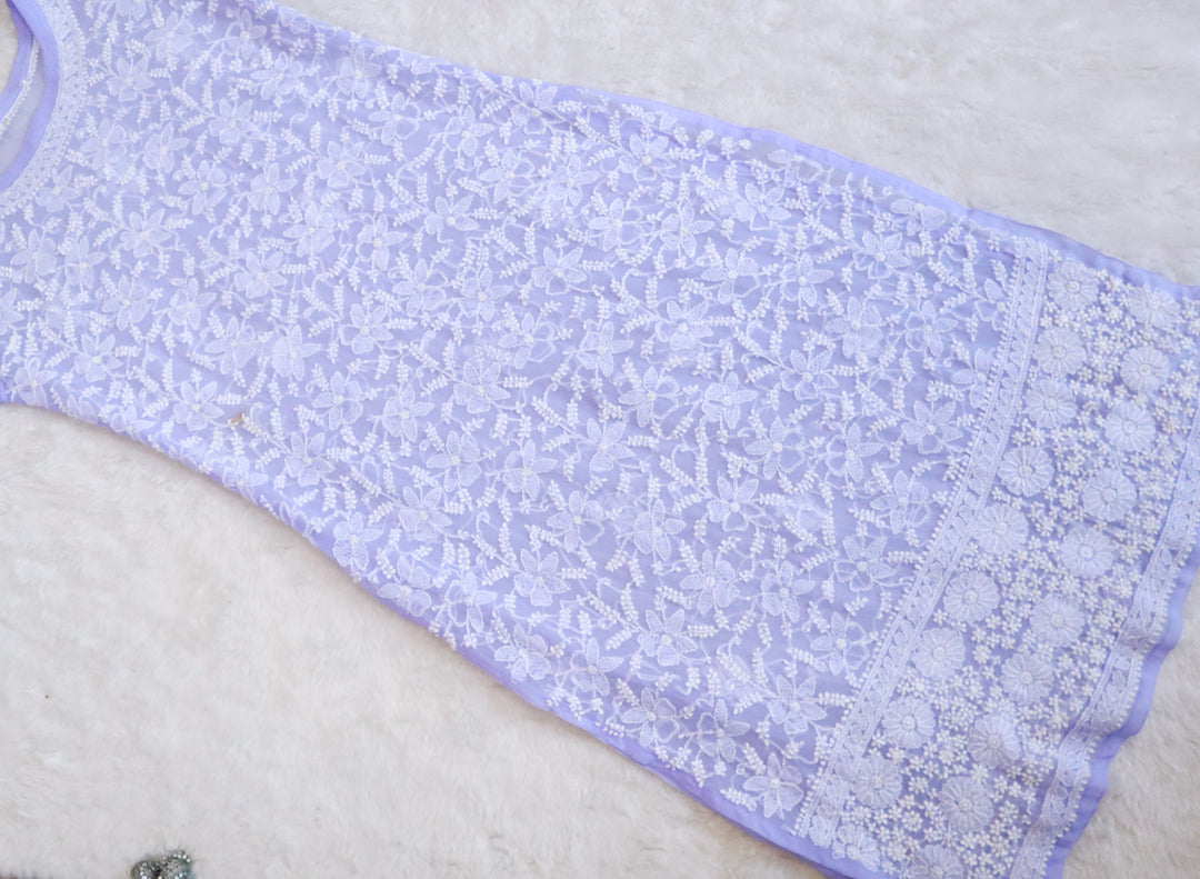 Lavender & White Georgette kurta - Noor Chikankari