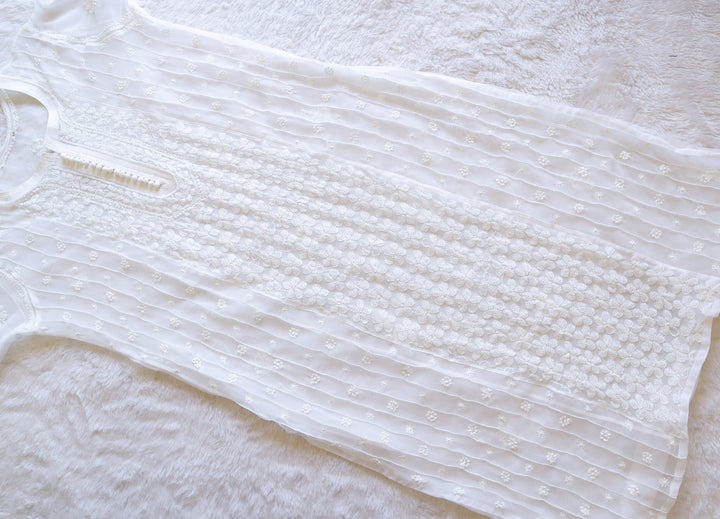 White Resham Georgette kurta - Noor Chikankari