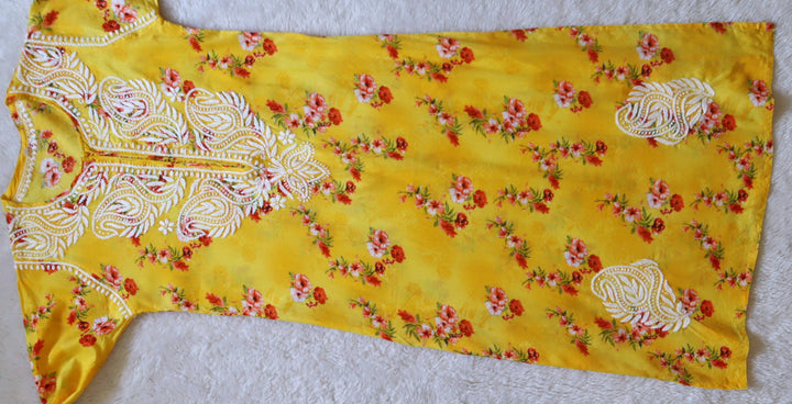 Yellow Floral Long MulMul kurta