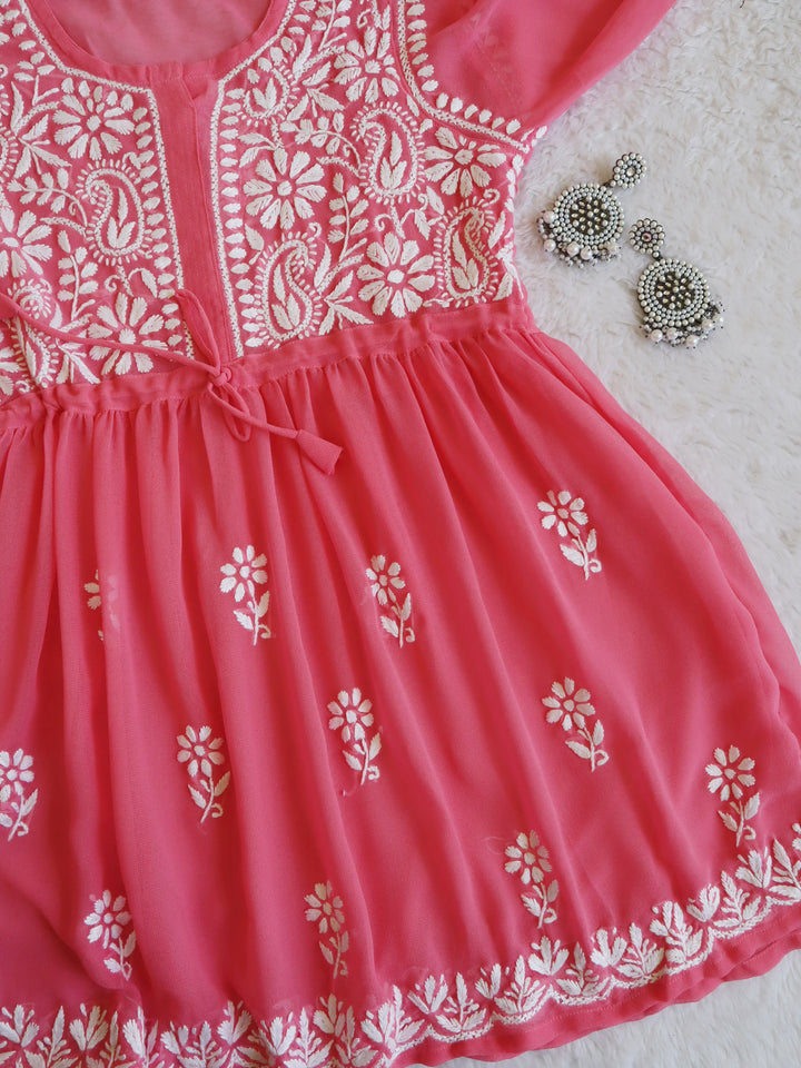 Rose Pink & White Georgette frock