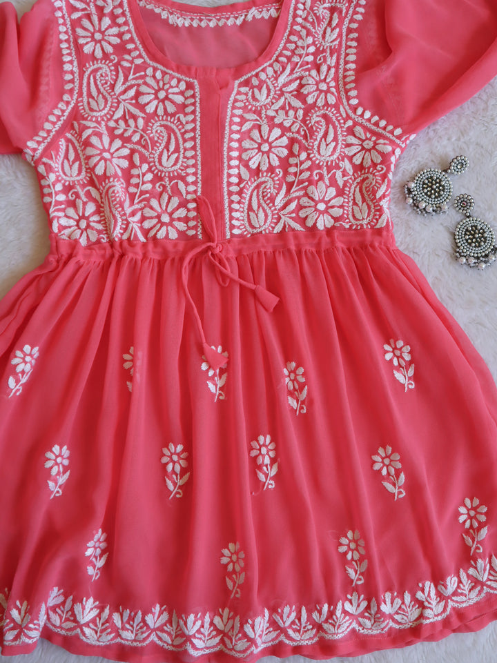 Rose Pink & White Georgette frock