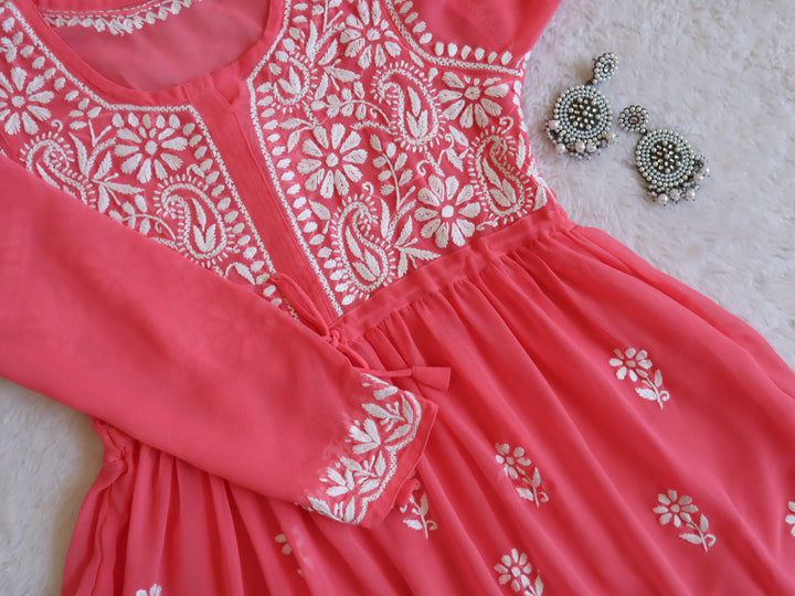 Rose Pink & White Georgette frock