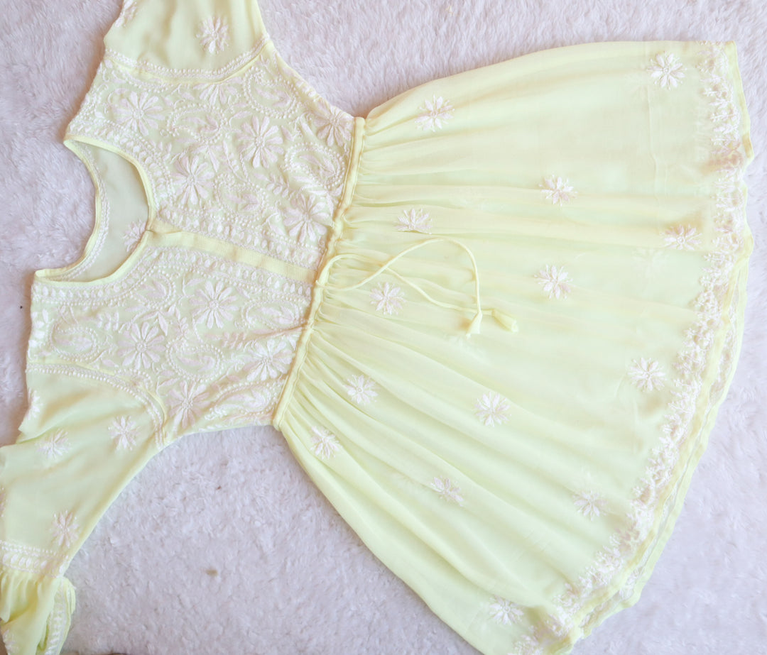 Lemon Yellow & White Georgette frock