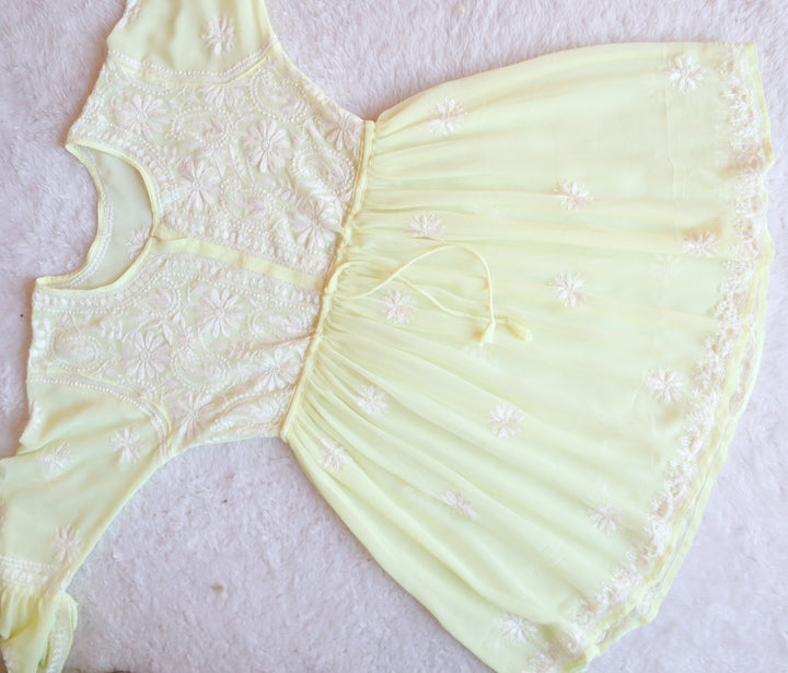 Lemon Yellow & White Georgette frock