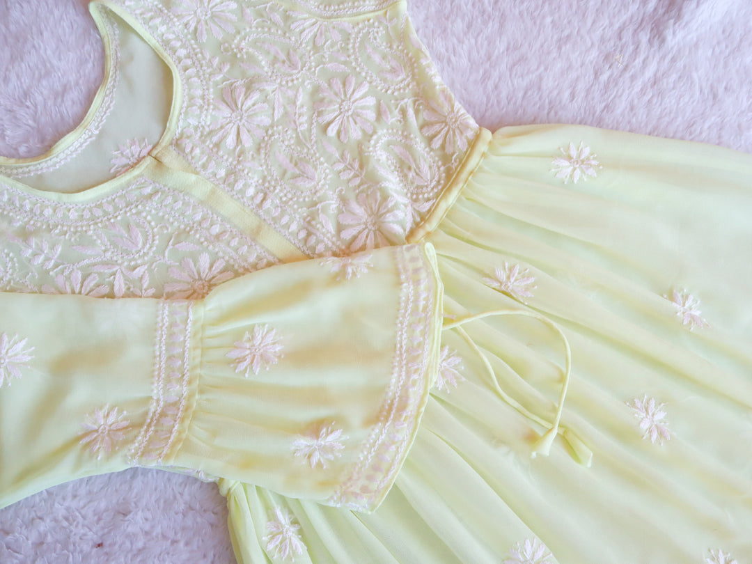 Lemon Yellow & White Georgette frock