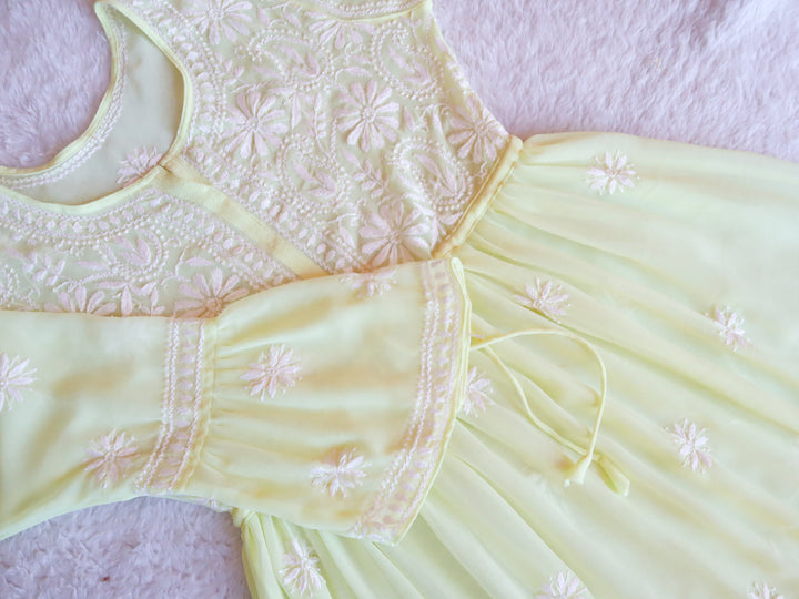 Lemon Yellow & White Georgette frock