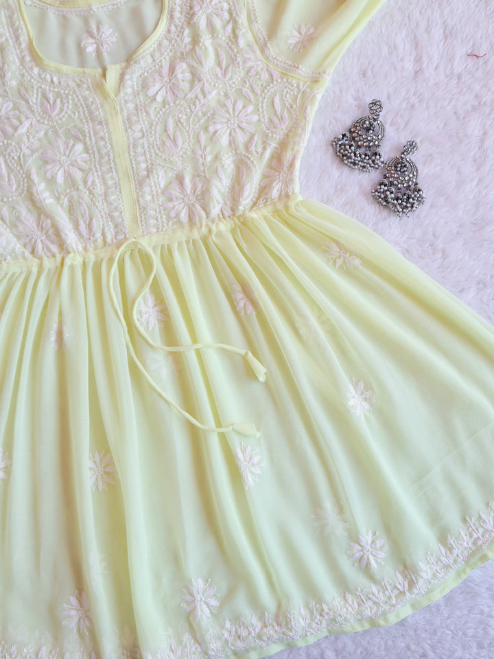 Lemon Yellow & White Georgette frock