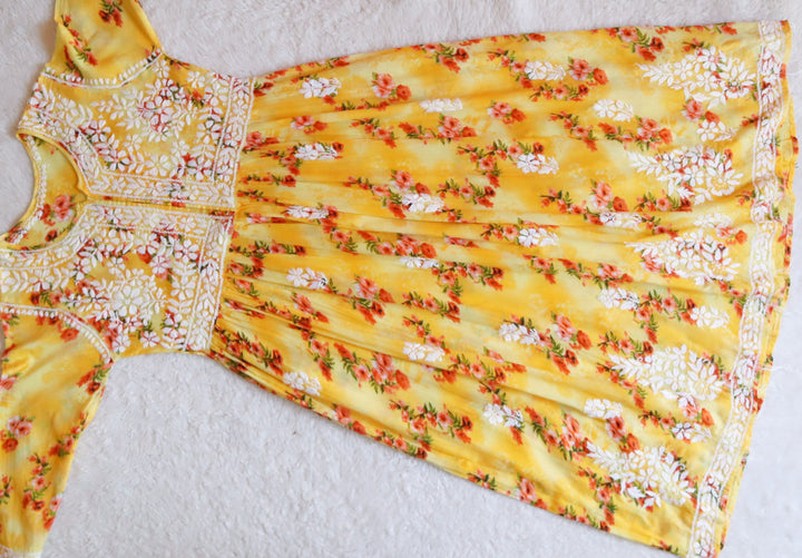 Yellow Floral Mulmul Fit & flare Dress