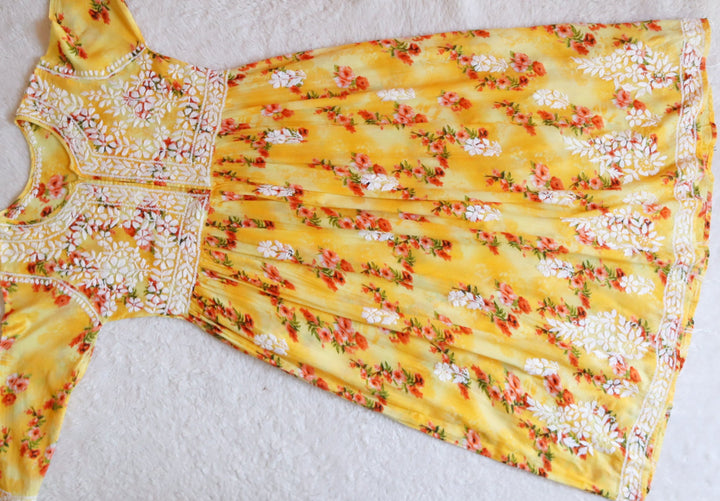 Yellow Floral Mulmul Fit & flare Dress