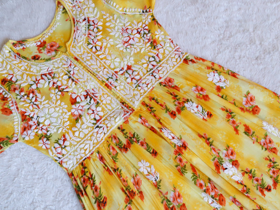 Yellow Floral Mulmul Fit & flare Dress