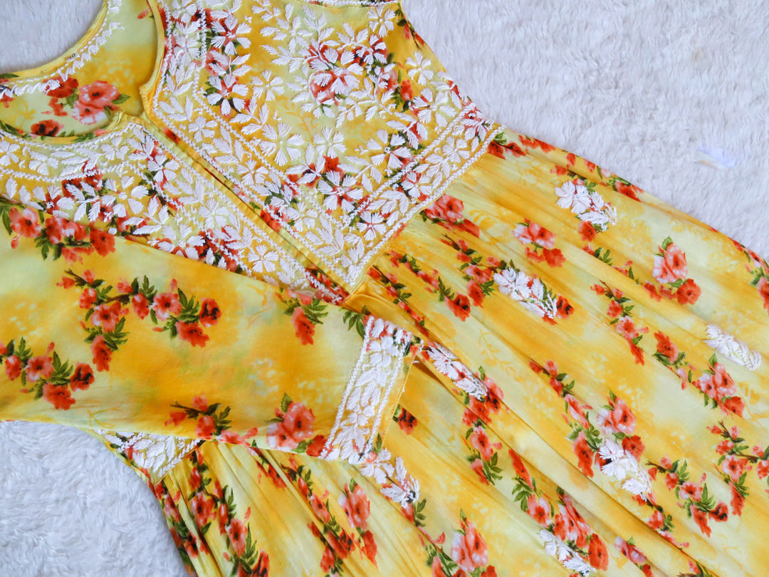 Yellow Floral Mulmul Fit & flare Dress