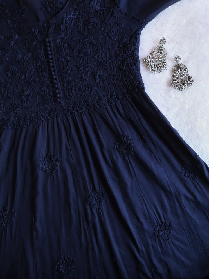 Nazakat Navy Blue A-line Kali Dress