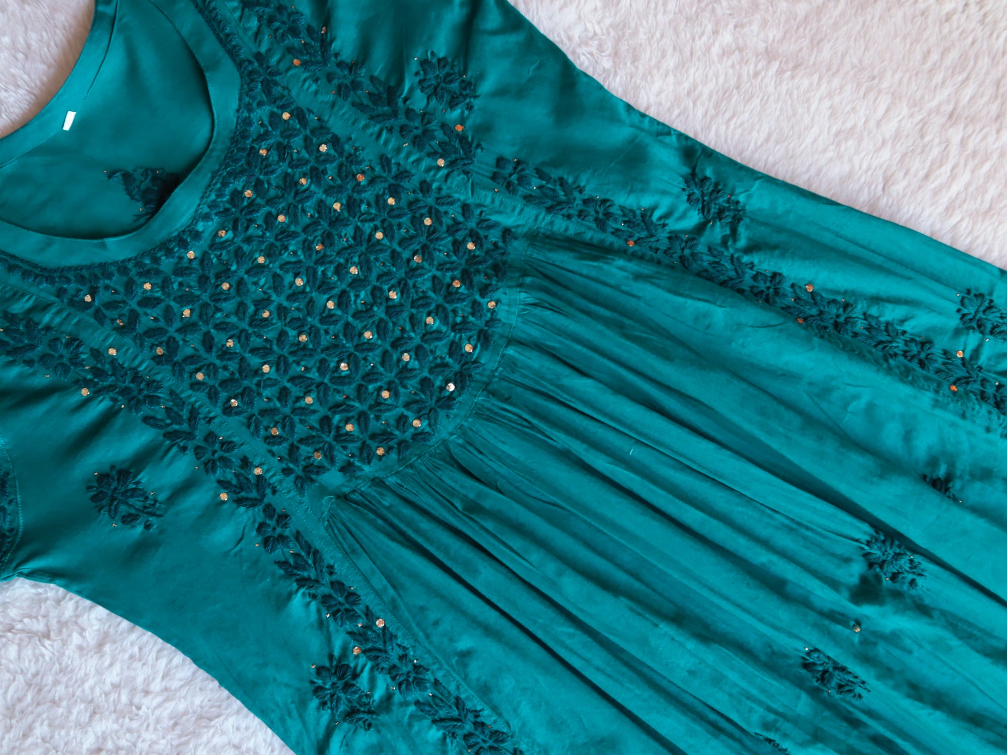 Nazakat Teal Blue Mukaish Dress