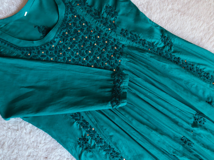 Nazakat Teal Blue Mukaish Dress