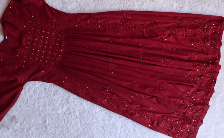 Nazakat Maroon Mukaish Dress