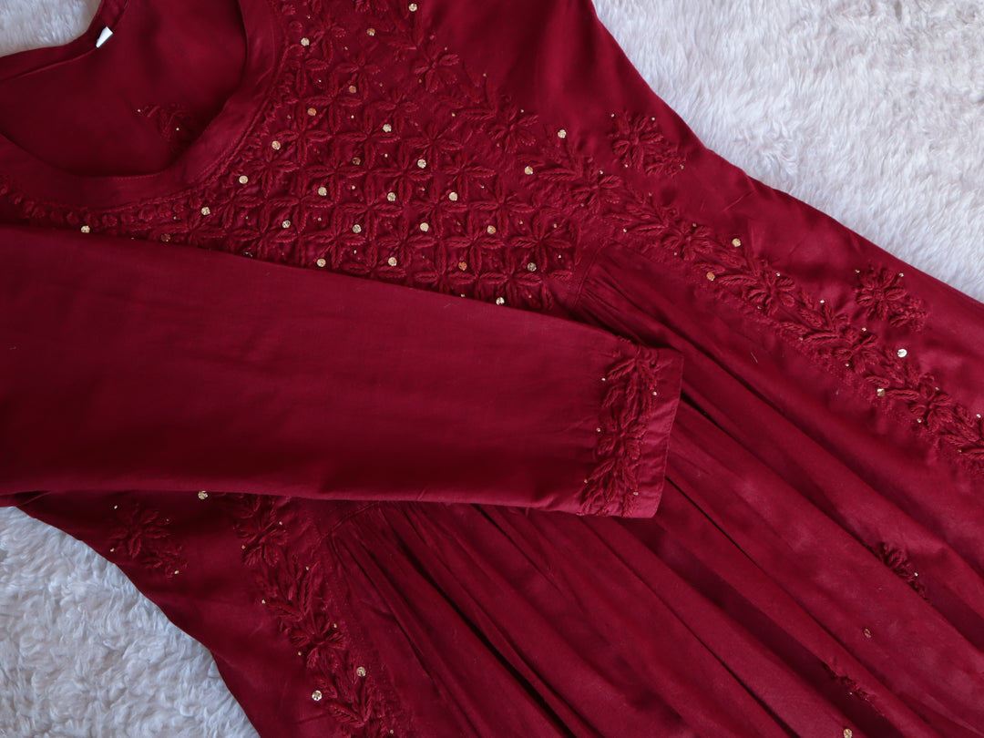 Nazakat Maroon Mukaish Dress