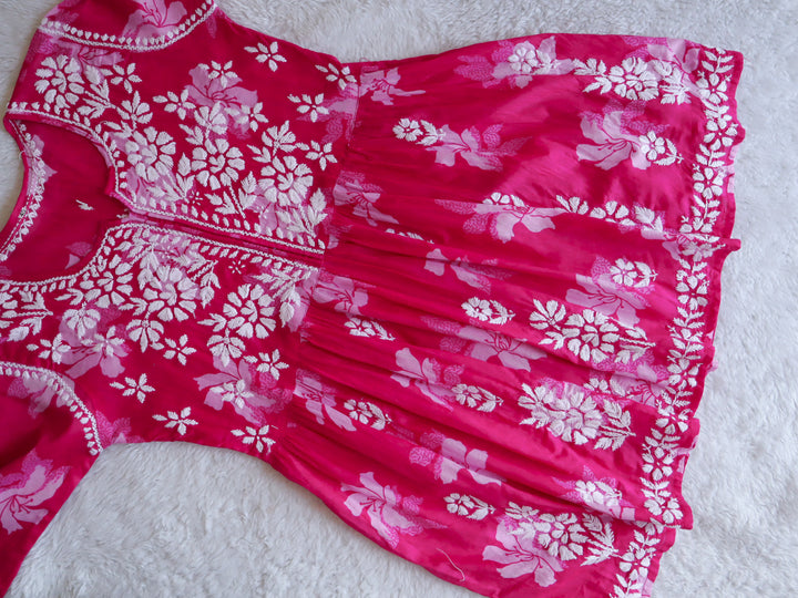 Hot Pink Floral Mulmul Frock