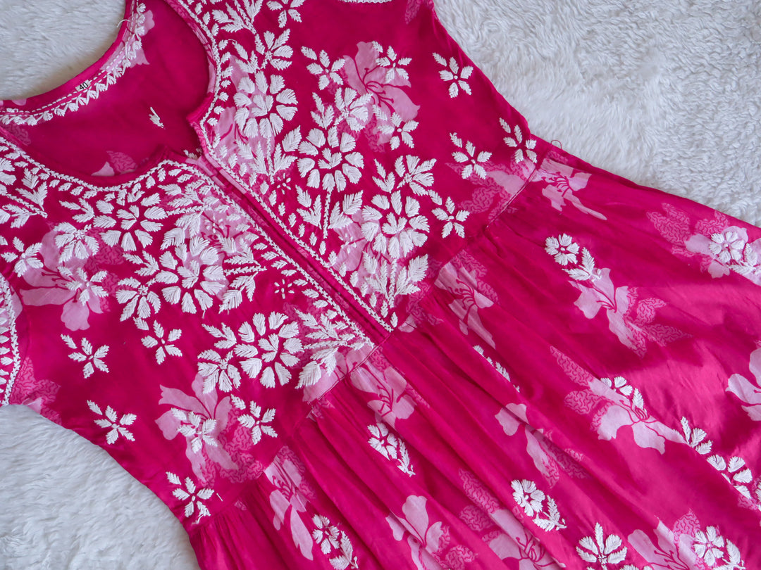 Hot Pink Floral Mulmul Frock