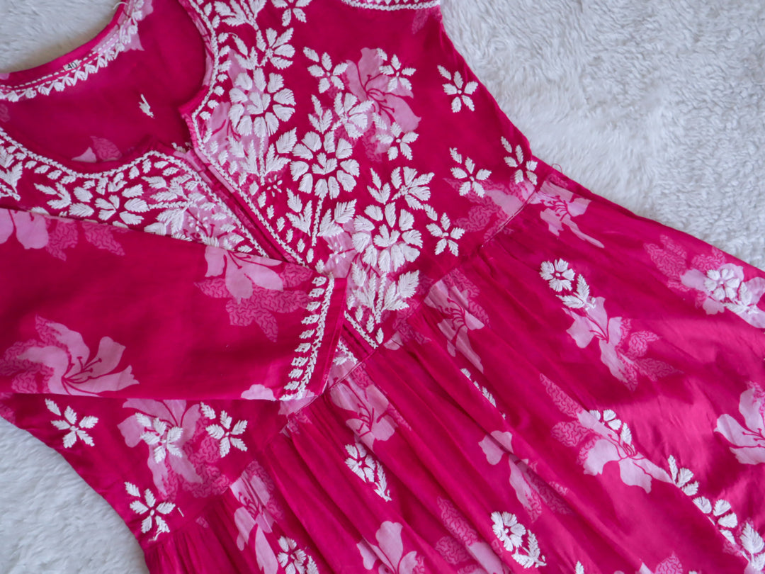 Hot Pink Floral Mulmul Frock