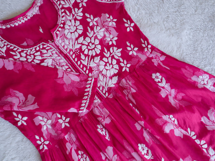 Hot Pink Floral Mulmul Frock