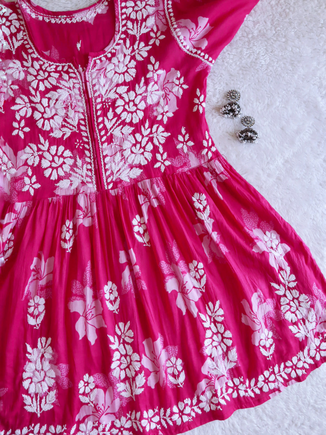 Hot Pink Floral Mulmul Frock