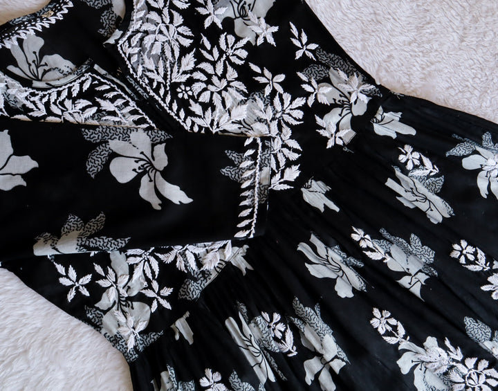 Black Floral Mulmul Frock