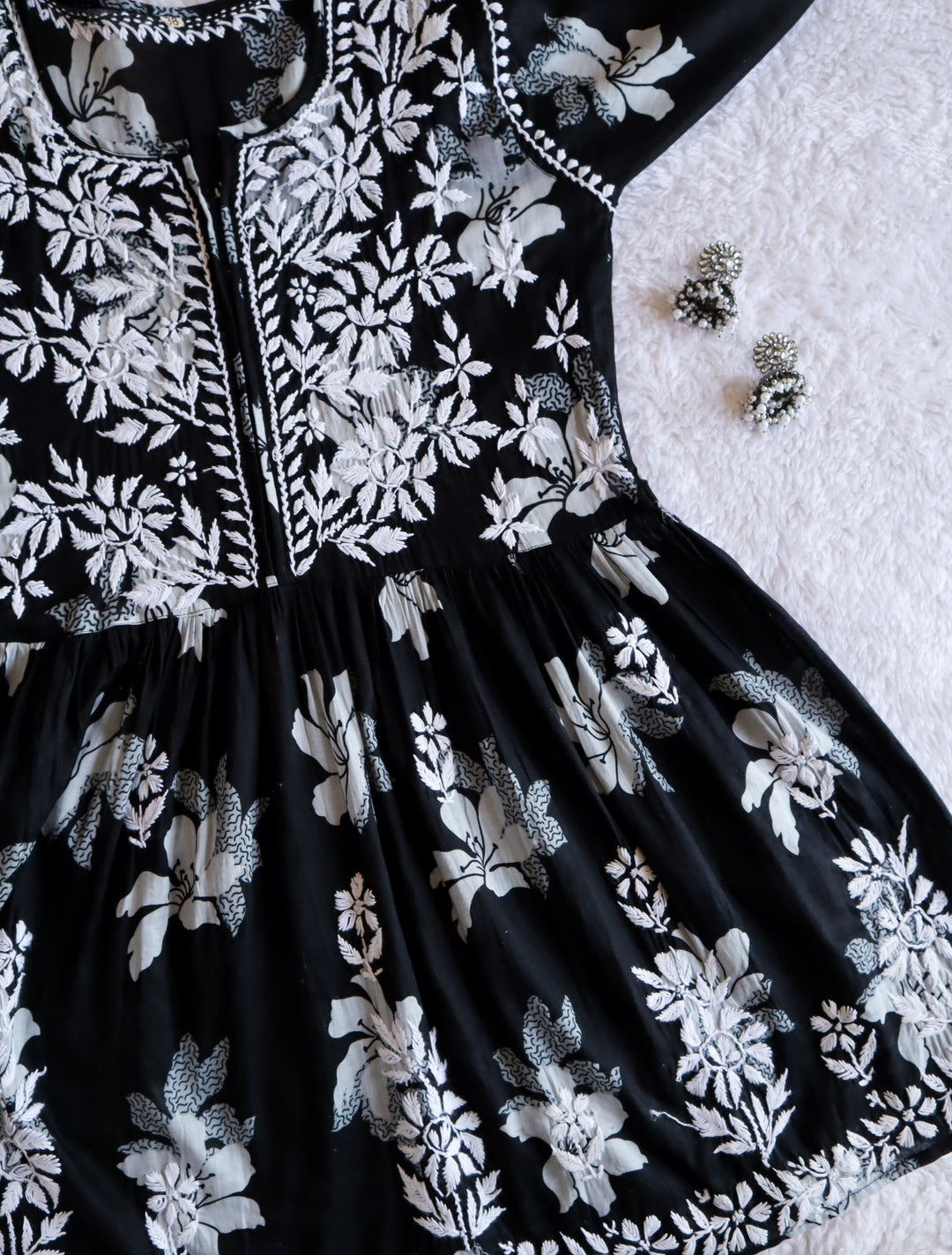 Black Floral Mulmul Frock