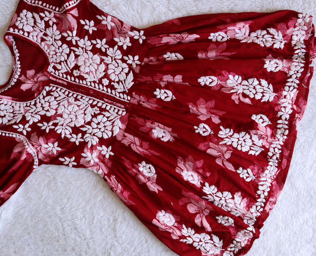 Maroon Floral Mulmul Frock