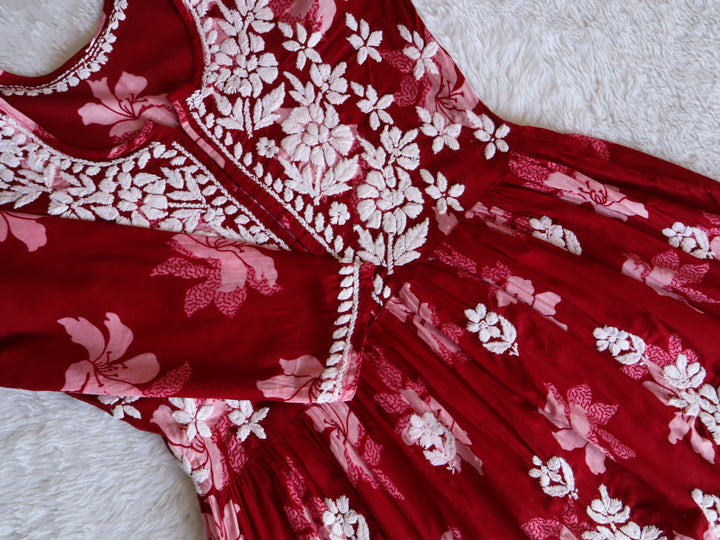 Maroon Floral Mulmul Frock