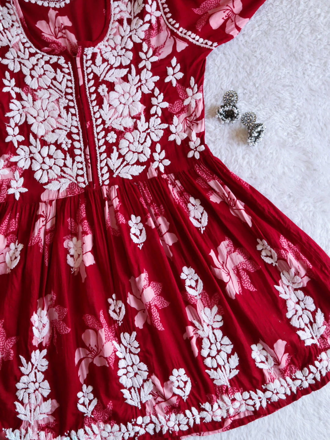 Maroon Floral Mulmul Frock