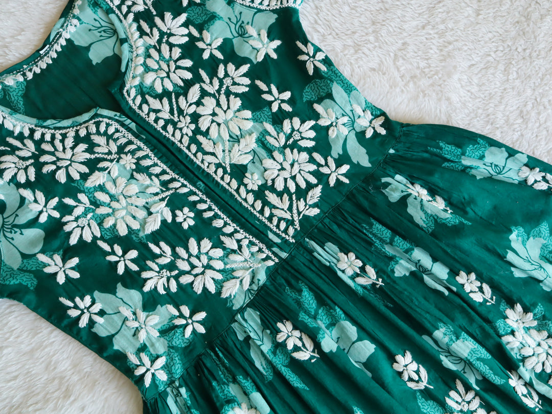 Green Floral Mulmul Frock