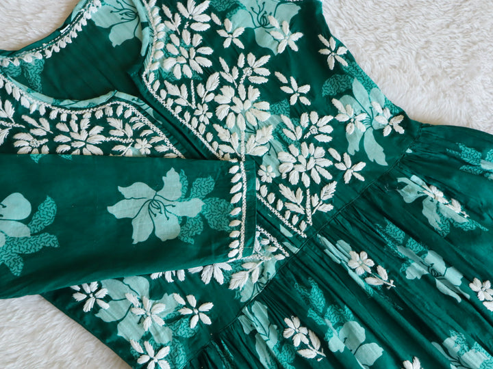 Green Floral Mulmul Frock