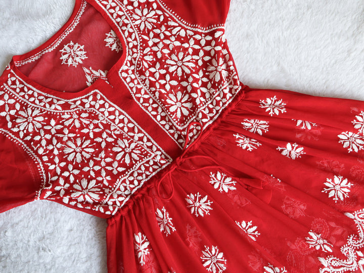 Red & White Georgette Frock